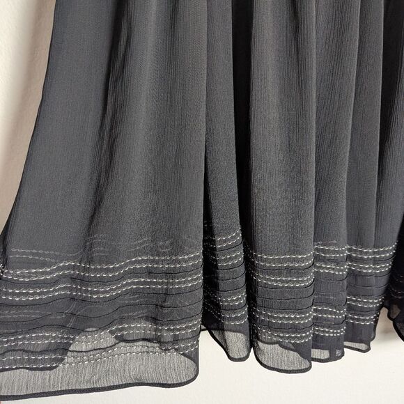 Coldwater Creek Black Contrast Stitch A-Line Sheer Overlay Knee Length Skirt 16 - Picture 4 of 7